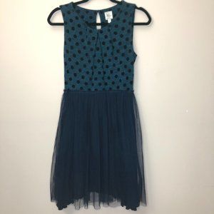Weston Wear teal navy tutu polka dot mini dress S.